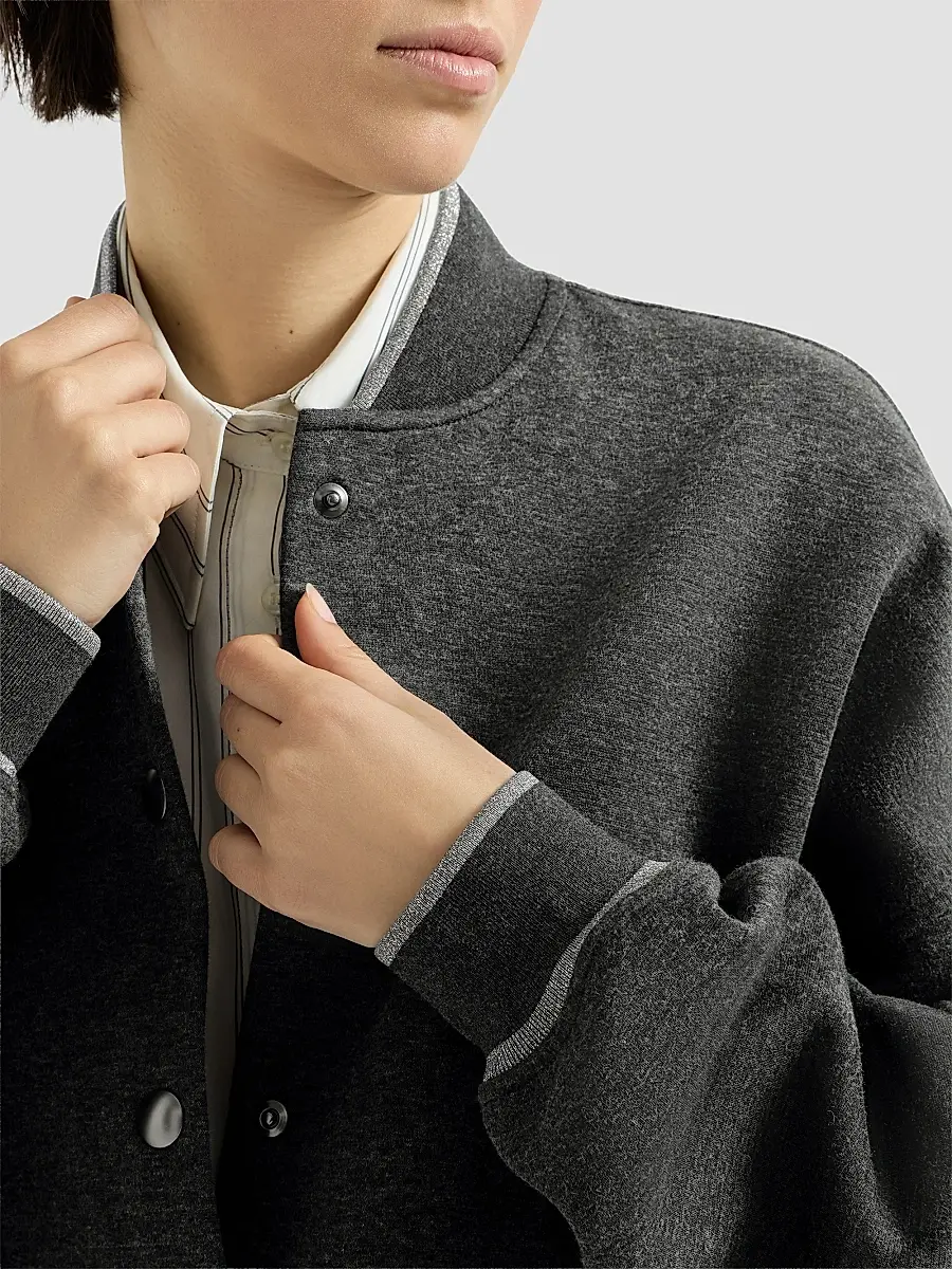 Brunello Cucinelli Women's Techno Cotton and Cashmere Interlock Bomber Jacket | Thumbnail 6 Brunello Cucinelli Women's Techno Cotton and Cashmere Interlock Bomber Jacket | Thumbnail 6