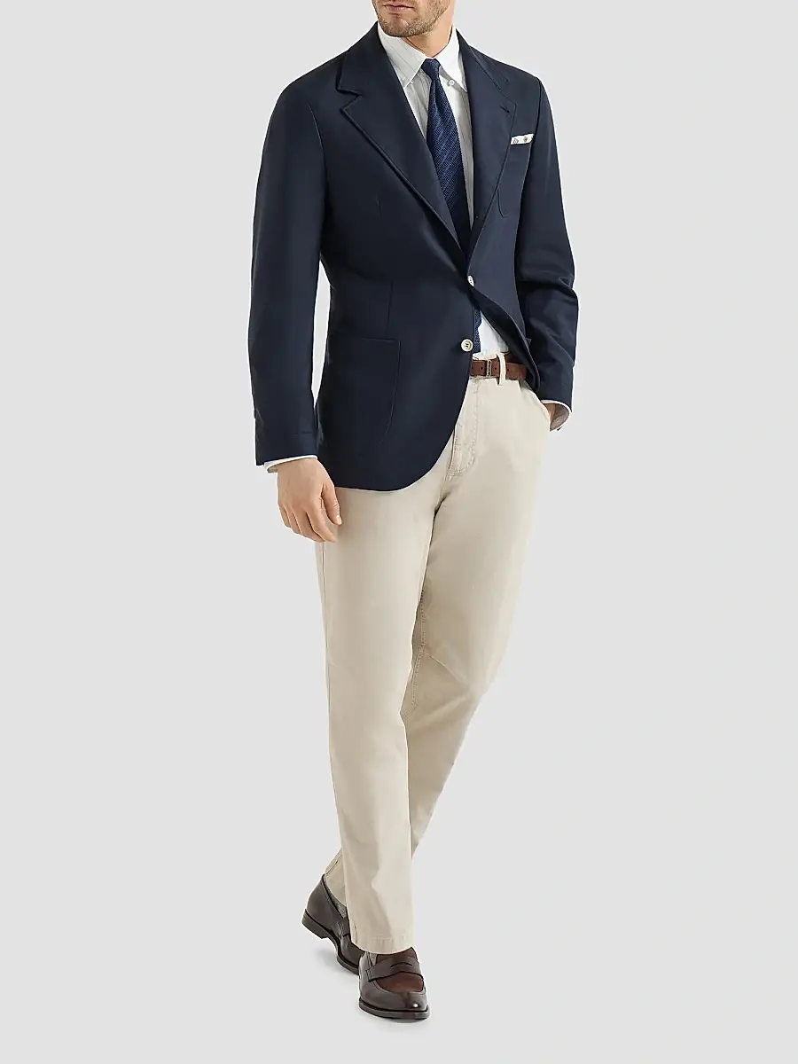 Brunello Cucinelli Men's Cashmere Batavia Deconstructed Blazer with Patch Pockets - Blue | Thumbnail 2 Brunello Cucinelli Men's Cashmere Batavia Deconstructed Blazer with Patch Pockets - Blue | Thumbnail 2