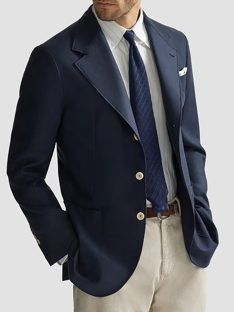 Brunello Cucinelli Men's Cashmere Batavia Deconstructed Blazer with Patch Pockets - Blue | Thumbnail 6 Brunello Cucinelli Men's Cashmere Batavia Deconstructed Blazer with Patch Pockets - Blue | Thumbnail 6