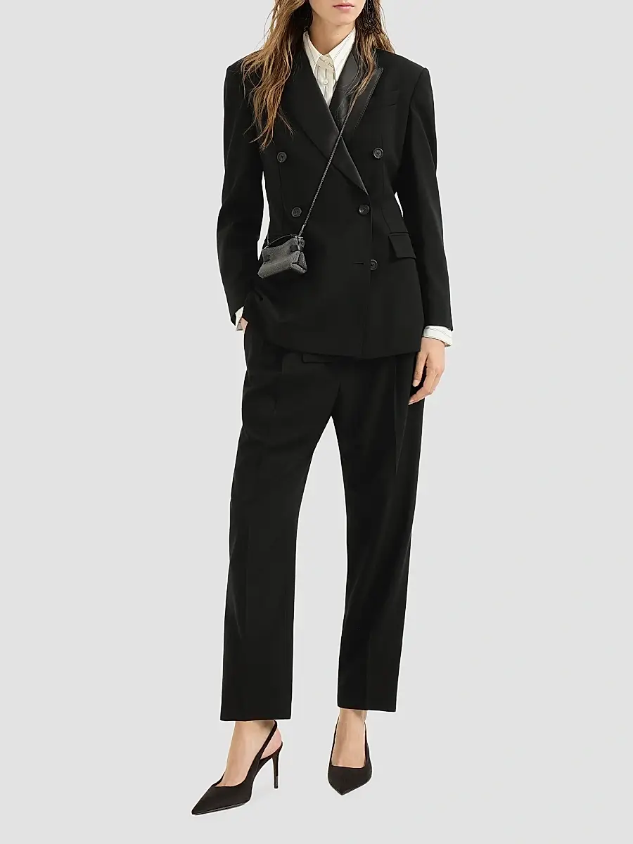 Brunello Cucinelli Women's Viscose and Virgin Wool Tuxedo Trousers | Thumbnail 2 Brunello Cucinelli Women's Viscose and Virgin Wool Tuxedo Trousers | Thumbnail 2