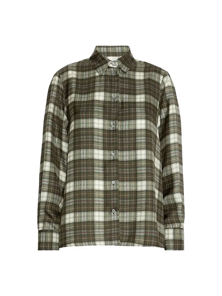 Weekend Max Mara Women's Checked Silk Twill Shirt - Kakhi | Image 1 Weekend Max Mara Women's Checked Silk Twill Shirt - Kakhi | Image 1