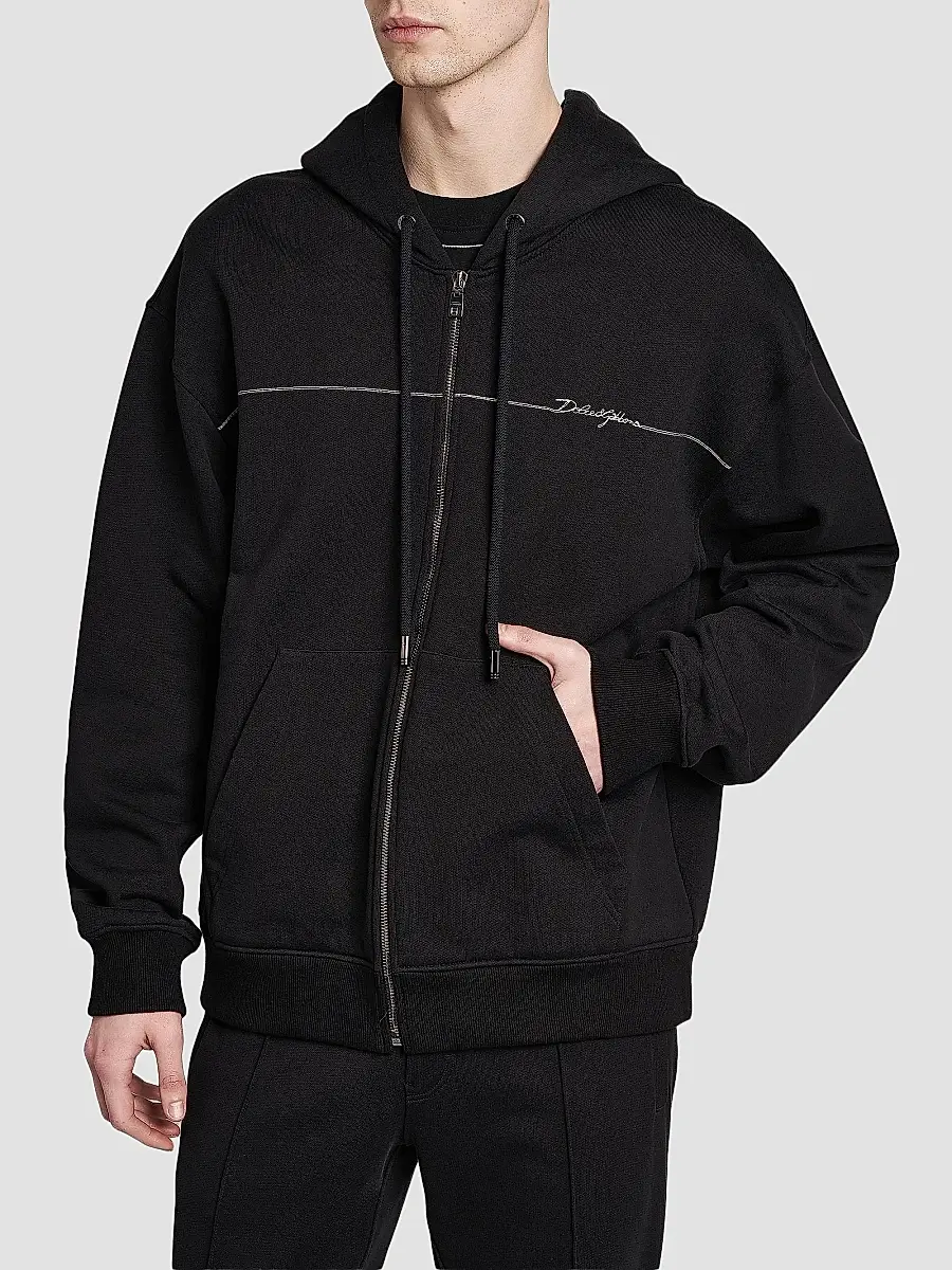 Dolce & Gabbana Men's Logo Cotton Zip-Front Hoodie | Thumbnail 4 Dolce & Gabbana Men's Logo Cotton Zip-Front Hoodie | Thumbnail 4