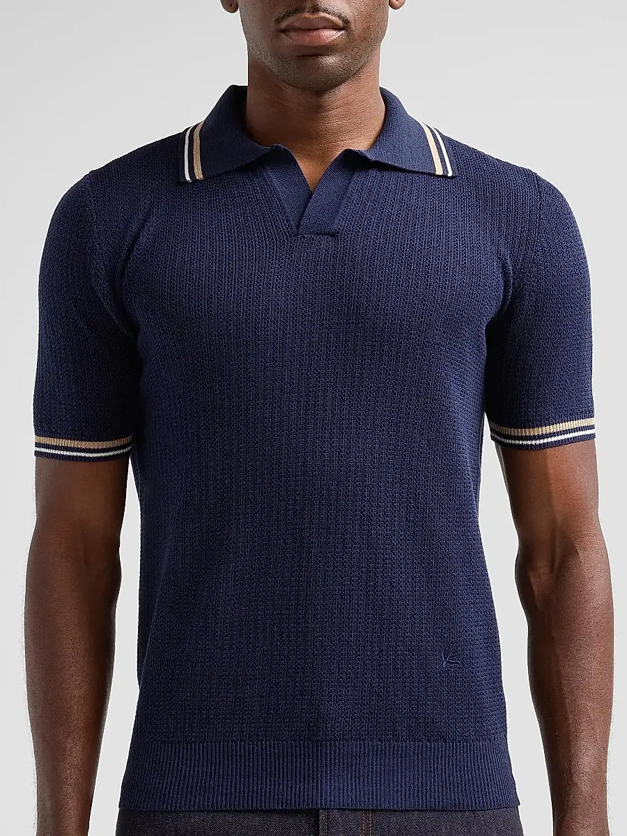 Isaia Men's Varsity Silk-Linen Polo Shirt | Thumbnail 5 Isaia Men's Varsity Silk-Linen Polo Shirt | Thumbnail 5