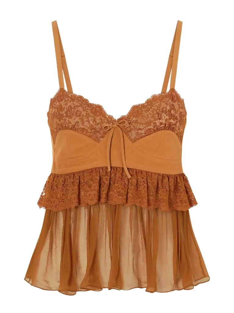 Lace-trimmed silk crepe tank Lace-trimmed silk crepe tank