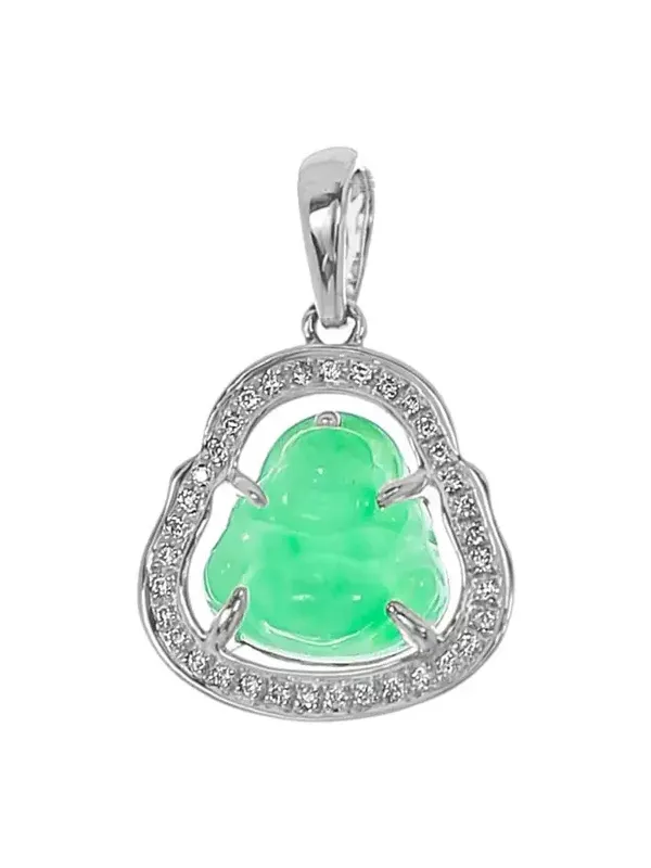 Jade Diamond Mini Buddha Pendant - White Gold Jade Diamond Mini Buddha Pendant - White Gold