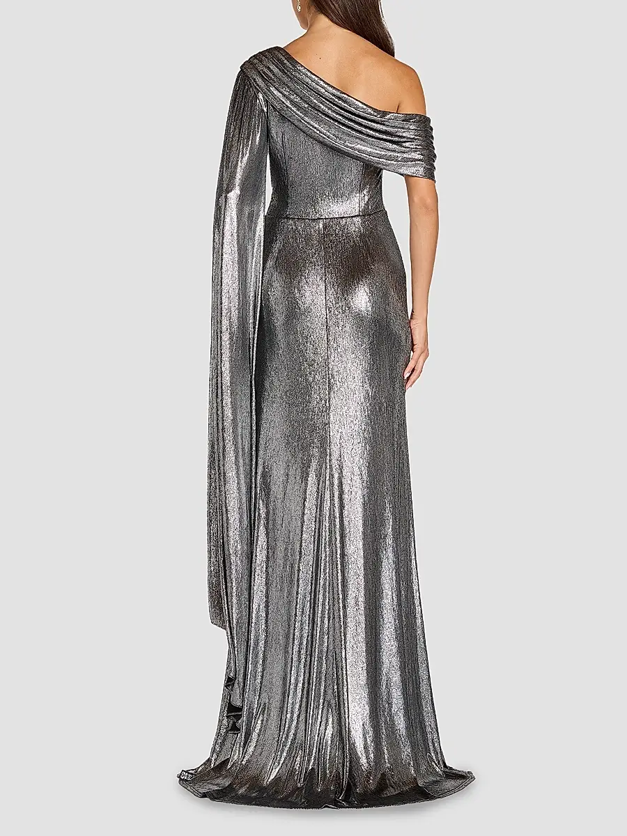 Tadashi Shoji Women's Zeka Metallic Cape Sleeve Gown | Thumbnail 3 Tadashi Shoji Women's Zeka Metallic Cape Sleeve Gown | Thumbnail 3