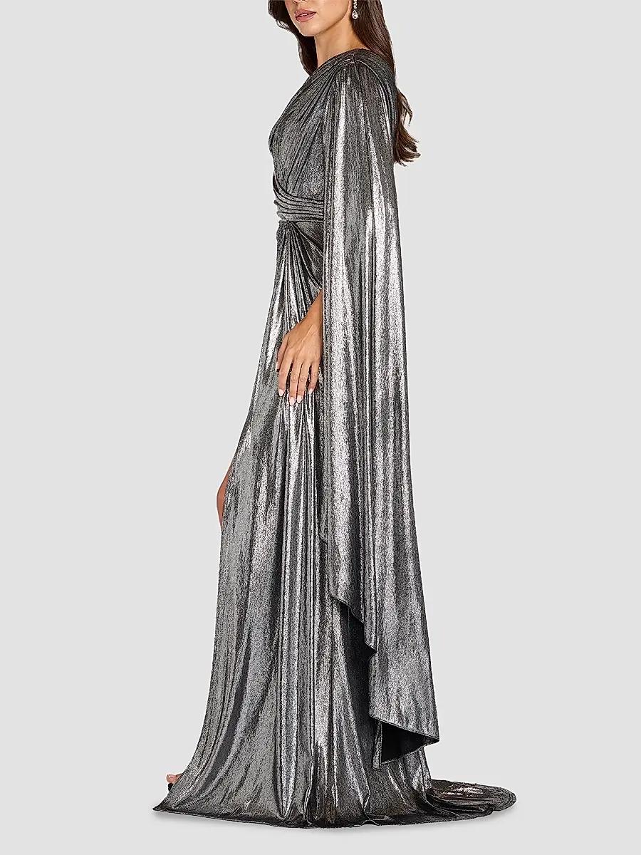 Tadashi Shoji Women's Zeka Metallic Cape Sleeve Gown | Thumbnail 5 Tadashi Shoji Women's Zeka Metallic Cape Sleeve Gown | Thumbnail 5