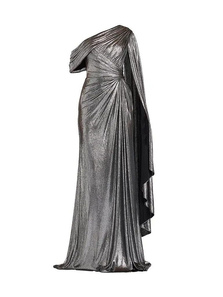 Tadashi Shoji Women's Zeka Metallic Cape Sleeve Gown - Steel | Image 1 Tadashi Shoji Women's Zeka Metallic Cape Sleeve Gown - Steel | Image 1