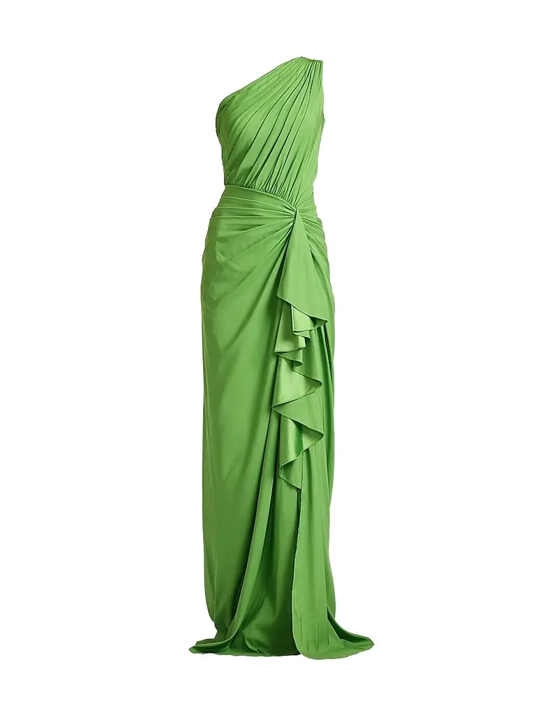 Tadashi Shoji Women's Ruffled Jersey One-Shoulder Gown - Cactus | Image 1 Tadashi Shoji Women's Ruffled Jersey One-Shoulder Gown - Cactus | Image 1
