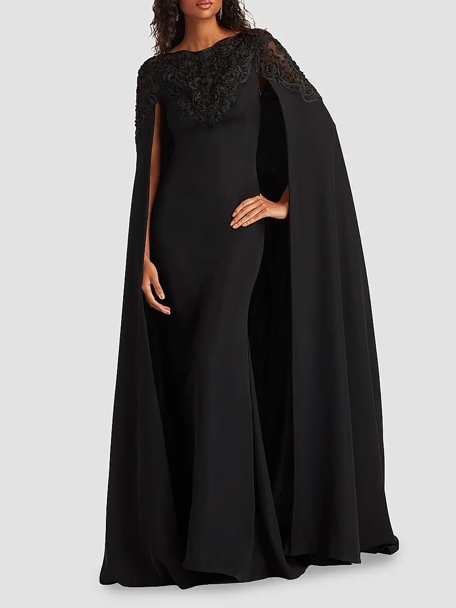 Tadashi Shoji Women's Massaro Embroidered Cape Gown | Thumbnail 2 Tadashi Shoji Women's Massaro Embroidered Cape Gown | Thumbnail 2