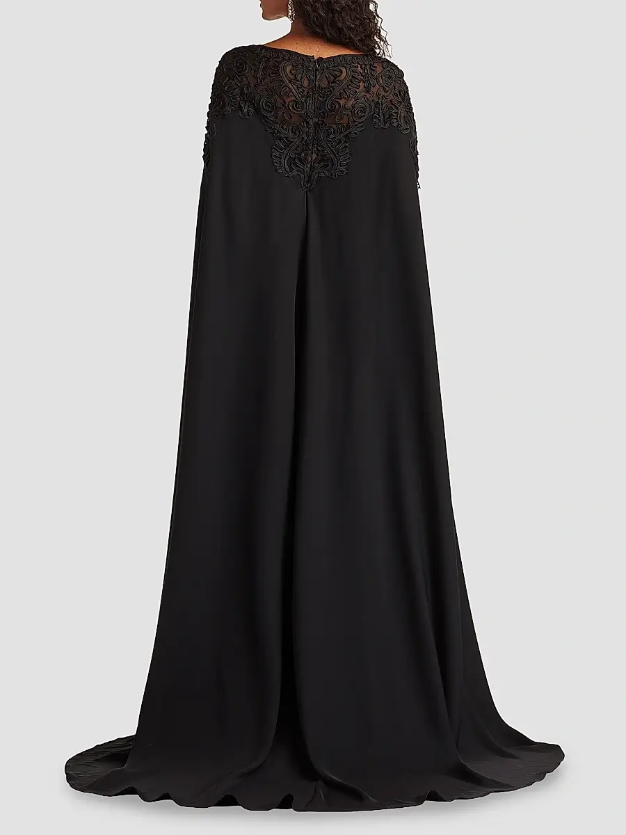 Tadashi Shoji Women's Massaro Embroidered Cape Gown | Thumbnail 3 Tadashi Shoji Women's Massaro Embroidered Cape Gown | Thumbnail 3