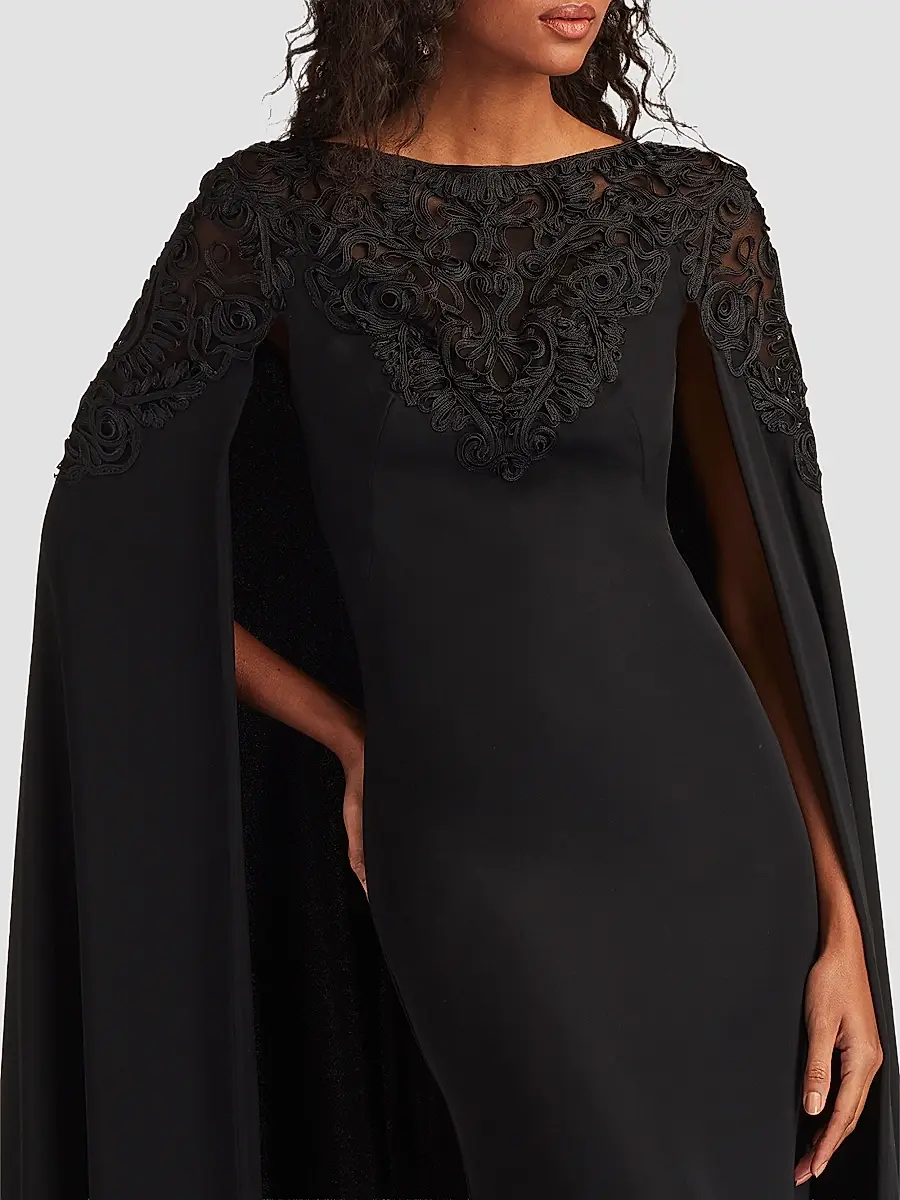 Tadashi Shoji Women's Massaro Embroidered Cape Gown | Thumbnail 4 Tadashi Shoji Women's Massaro Embroidered Cape Gown | Thumbnail 4