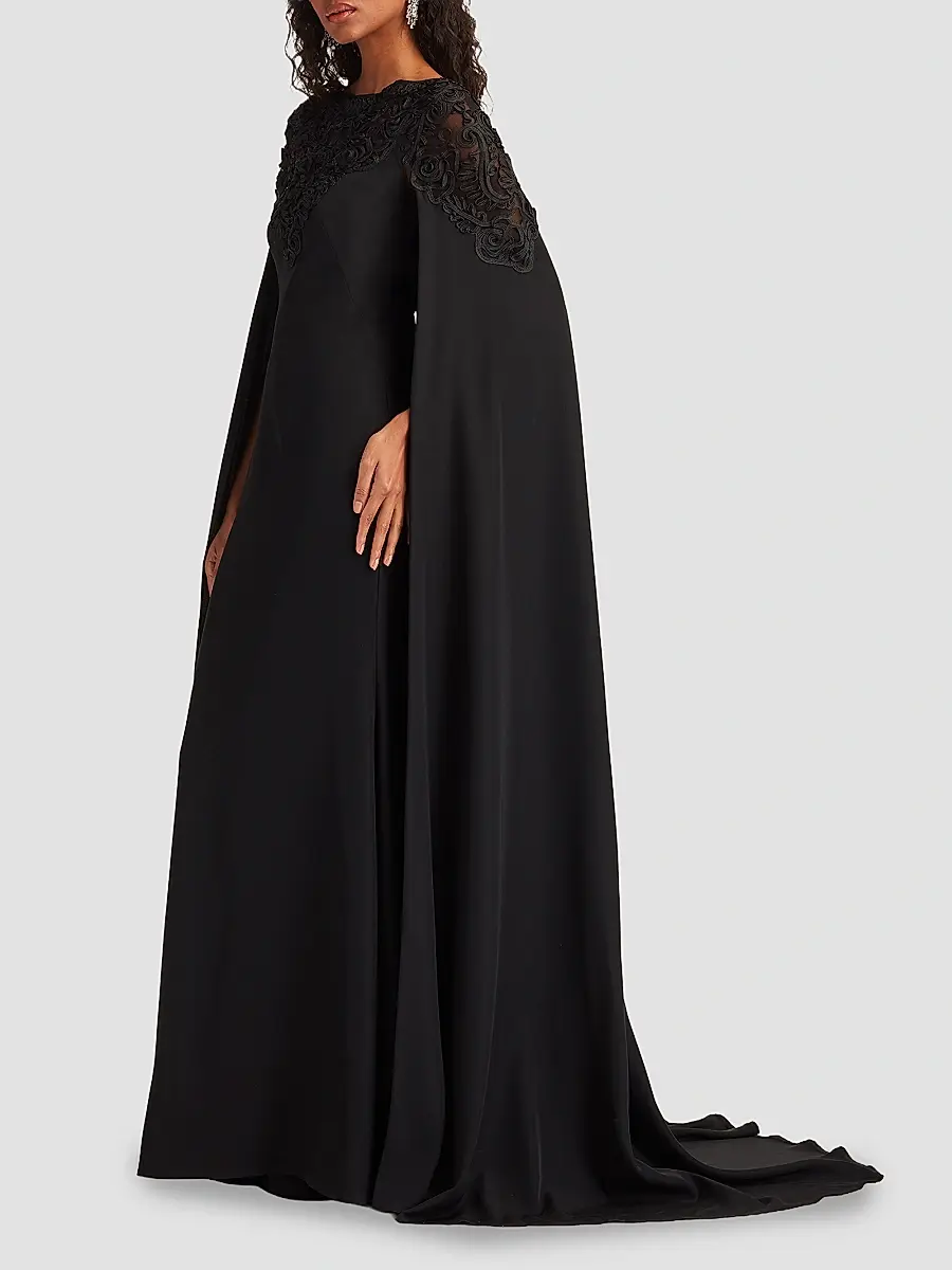 Tadashi Shoji Women's Massaro Embroidered Cape Gown | Thumbnail 5 Tadashi Shoji Women's Massaro Embroidered Cape Gown | Thumbnail 5