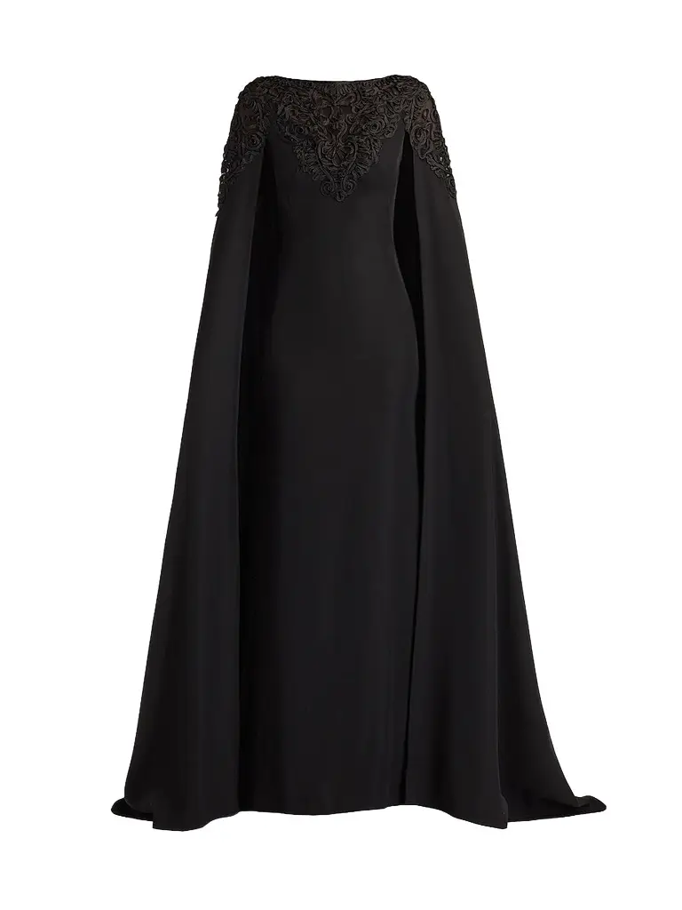 Tadashi Shoji Women's Massaro Embroidered Cape Gown - Black | Image 1 Tadashi Shoji Women's Massaro Embroidered Cape Gown - Black | Image 1