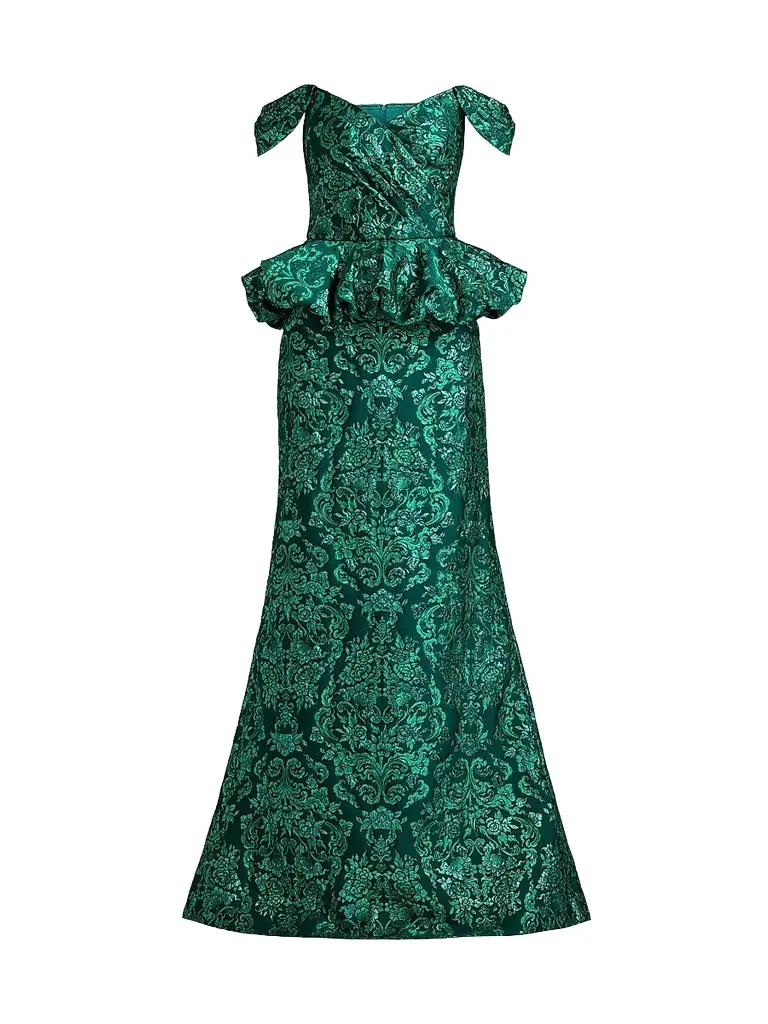 Tadashi Shoji Women's Corliss Bubble Peplum Gown - Emerald Green Multi | Image 1 Tadashi Shoji Women's Corliss Bubble Peplum Gown - Emerald Green Multi | Image 1