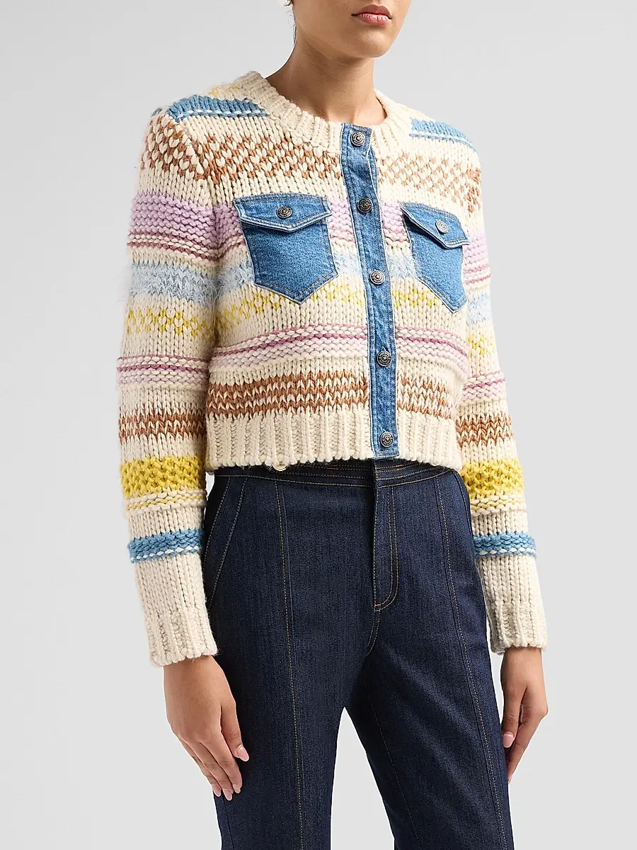Cinq à Sept Women's Suki Denim Patchwork Cardigan | Thumbnail 4