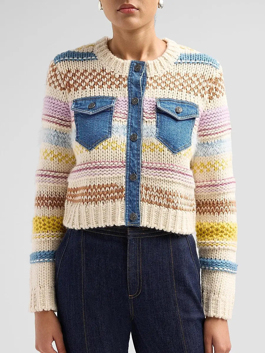 Cinq à Sept Women's Suki Denim Patchwork Cardigan | Thumbnail 5