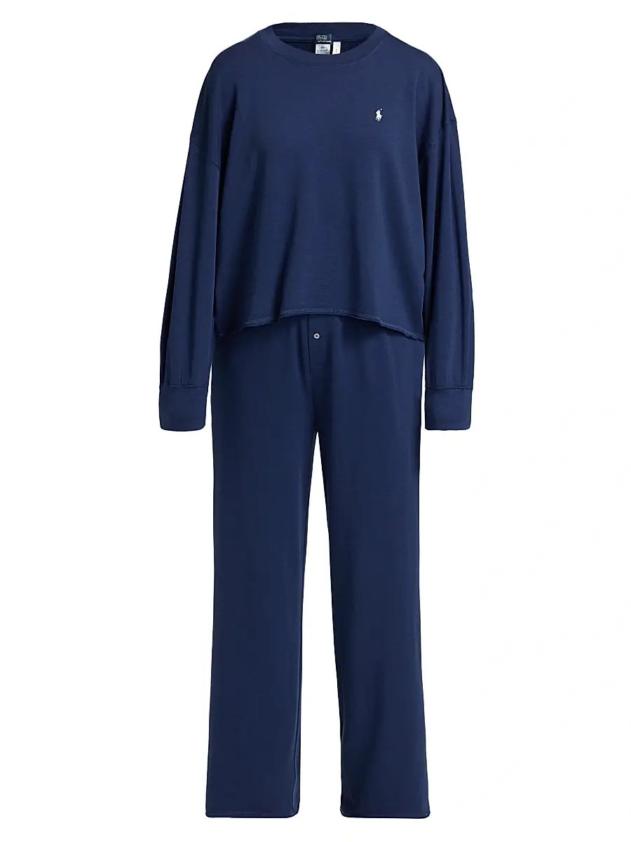 Polo Ralph Lauren Women's French Terry 2-Piece Pajama Set - Navy | Image 1 Polo Ralph Lauren Women's French Terry 2-Piece Pajama Set - Navy | Image 1
