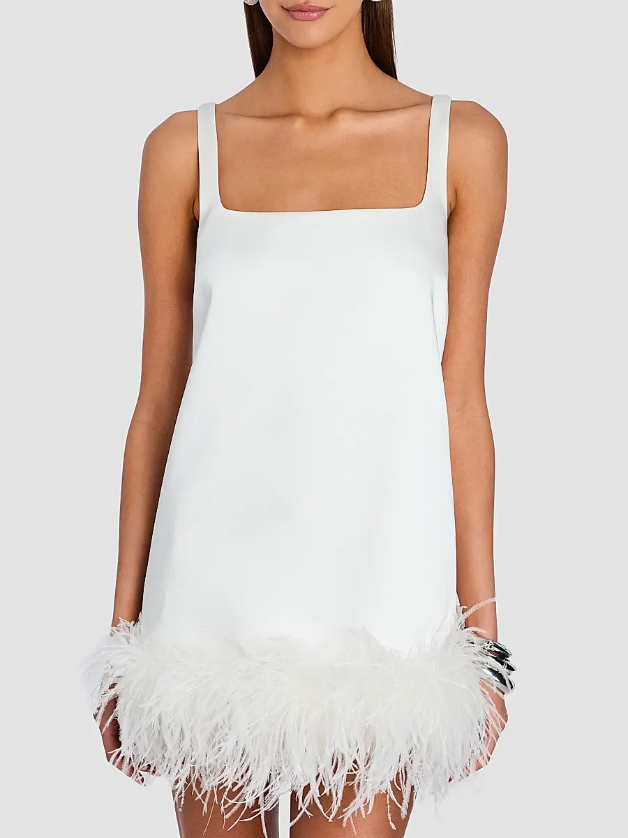 Retrofête Women's Ragna Feather-Trim Mini Dress | Thumbnail 4 Retrofête Women's Ragna Feather-Trim Mini Dress | Thumbnail 4