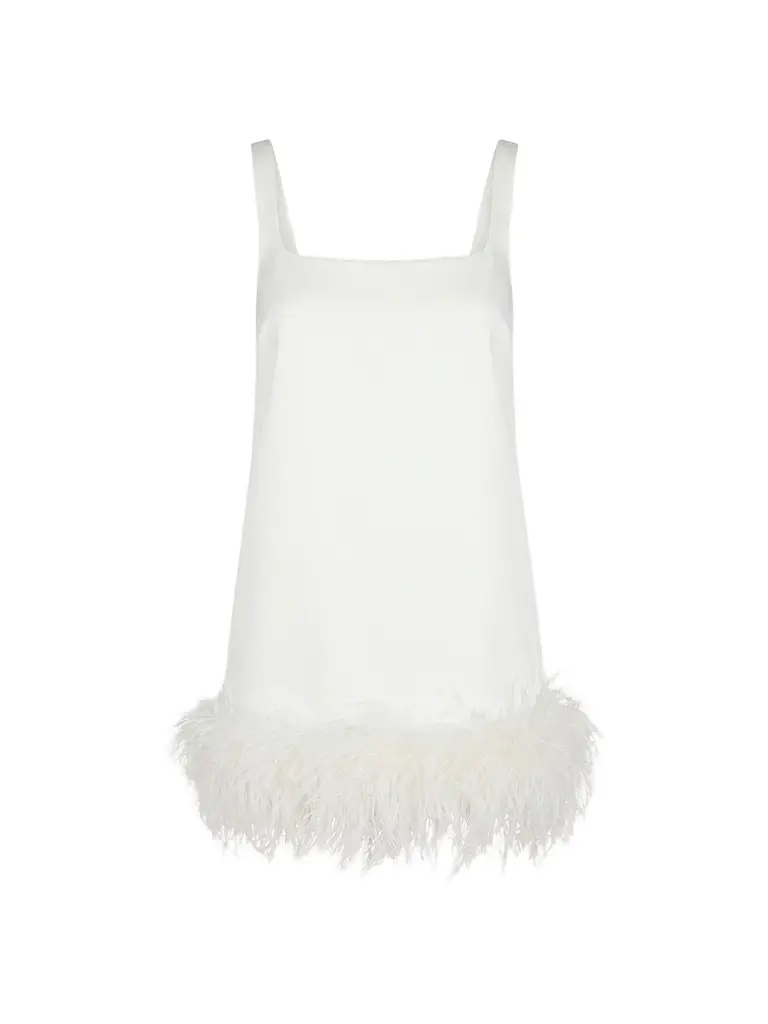Retrofête Women's Ragna Feather-Trim Mini Dress - White | Image 1 Retrofête Women's Ragna Feather-Trim Mini Dress - White | Image 1
