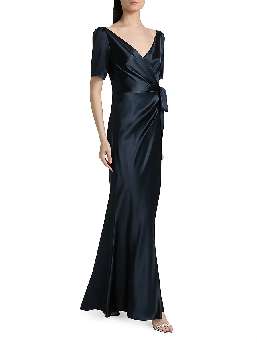 Saloni Women's Marilyn Silk Wrap-Style Gown | Thumbnail 4