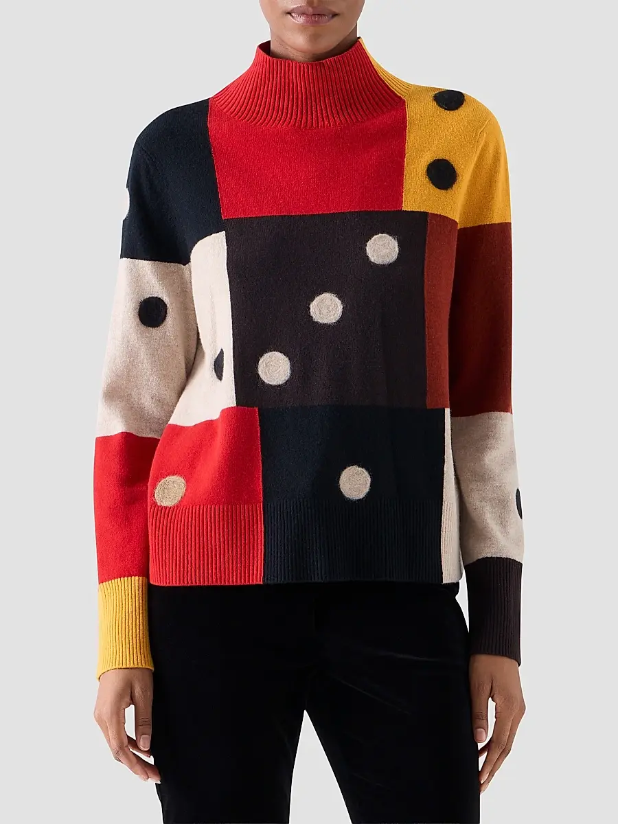 Akris punto Women's Dice Intarsia Colorblock Wool-Cashmere Sweater | Thumbnail 4 Akris punto Women's Dice Intarsia Colorblock Wool-Cashmere Sweater | Thumbnail 4