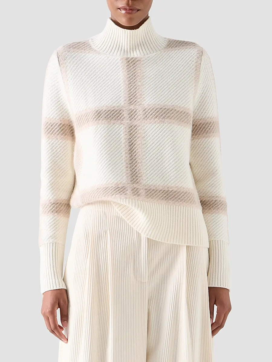 Akris punto Women's Intarsia Plaid Wool-Cashmere Sweater | Thumbnail 4 Akris punto Women's Intarsia Plaid Wool-Cashmere Sweater | Thumbnail 4