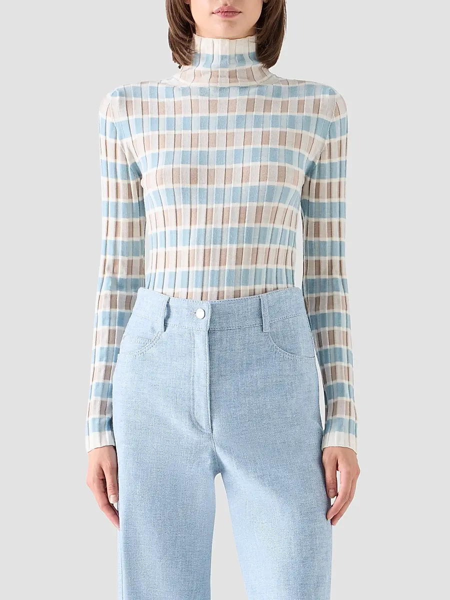 Akris punto Women's Intarsia Check Wool Sweater | Thumbnail 4 Akris punto Women's Intarsia Check Wool Sweater | Thumbnail 4