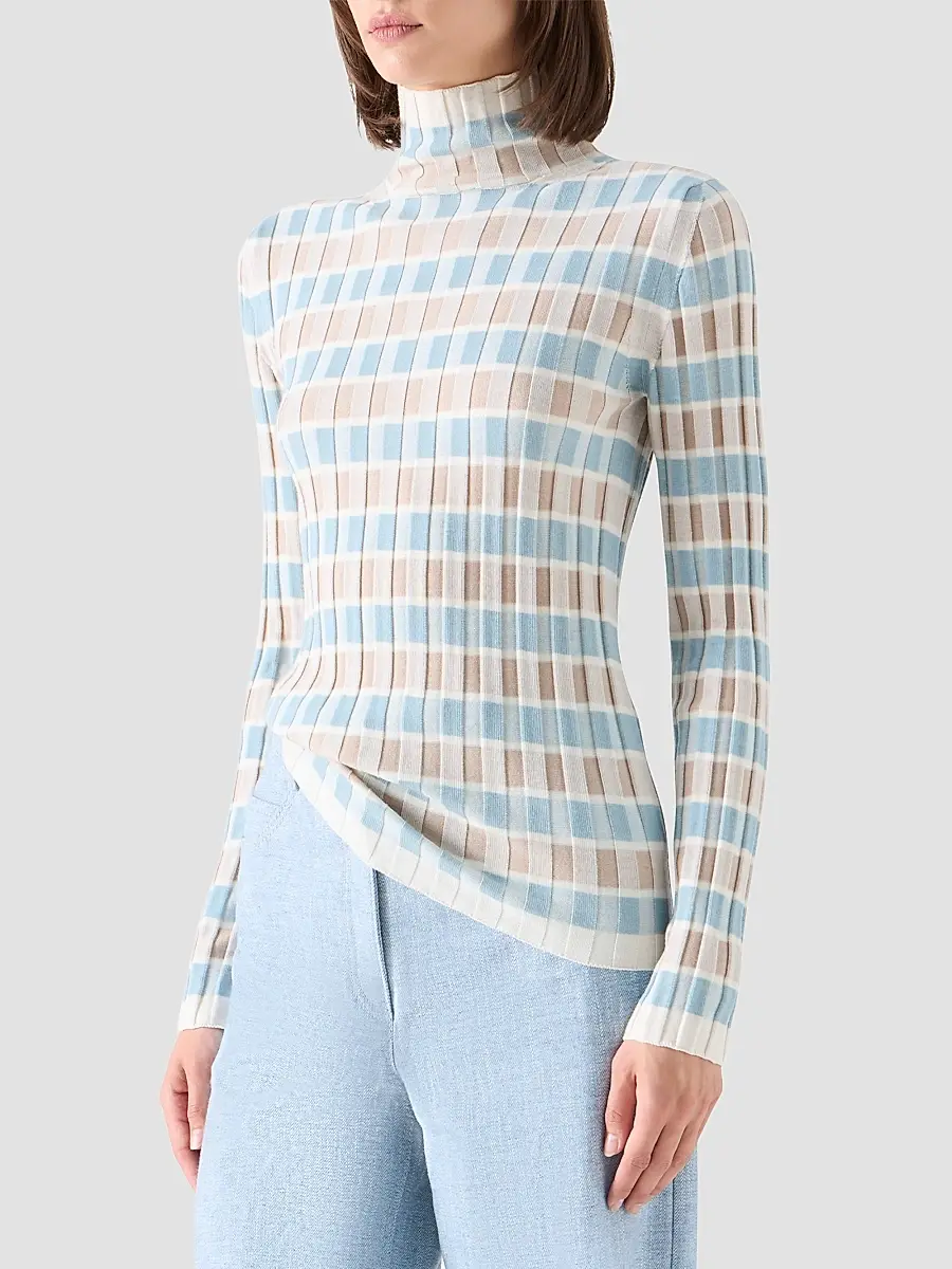 Akris punto Women's Intarsia Check Wool Sweater | Thumbnail 6 Akris punto Women's Intarsia Check Wool Sweater | Thumbnail 6