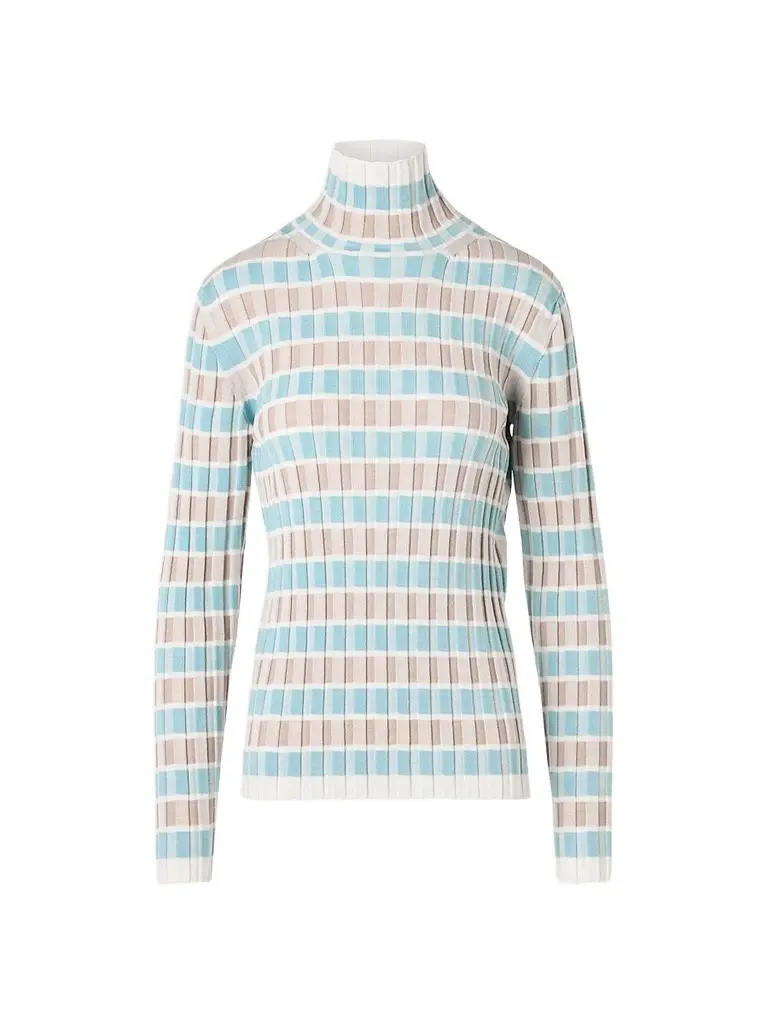 Akris punto Women's Intarsia Check Wool Sweater - Winter White Oat | Image 1 Akris punto Women's Intarsia Check Wool Sweater - Winter White Oat | Image 1