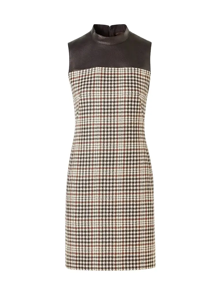 Akris punto Women's Mix-Media Plaid Mini Dress - Winter White Espresso | Image 1 Akris punto Women's Mix-Media Plaid Mini Dress - Winter White Espresso | Image 1