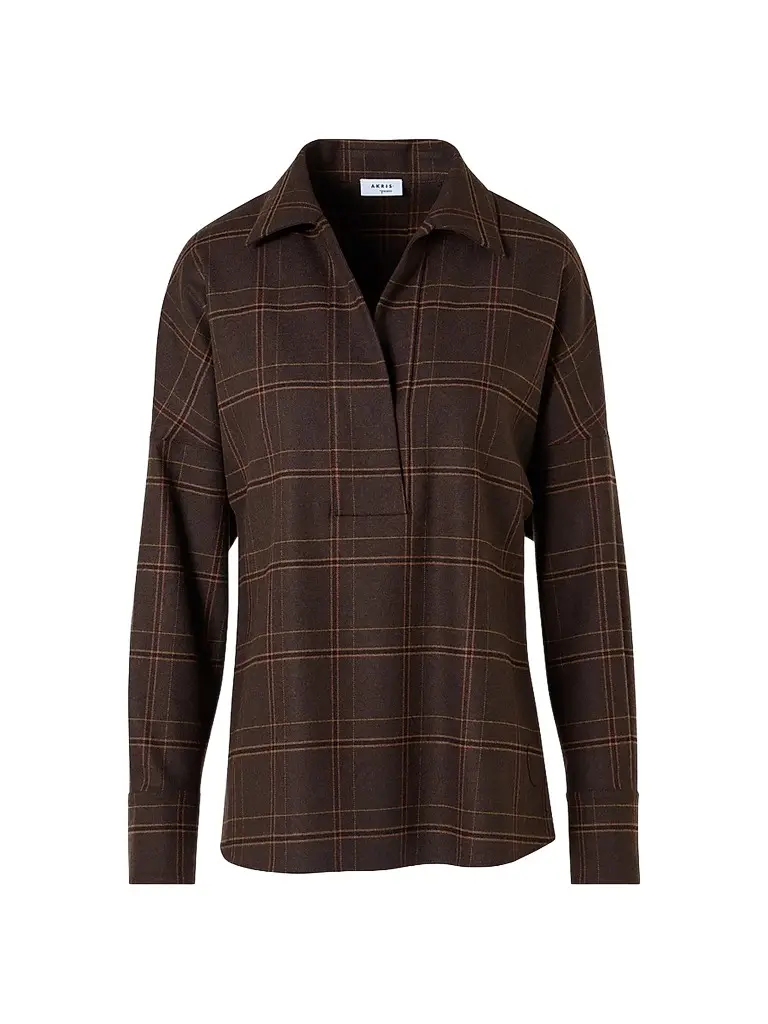 Akris punto Women's Blanket Checked Wool-Blend Flannel Blouse - Espresso Caramel | Image 1 Akris punto Women's Blanket Checked Wool-Blend Flannel Blouse - Espresso Caramel | Image 1