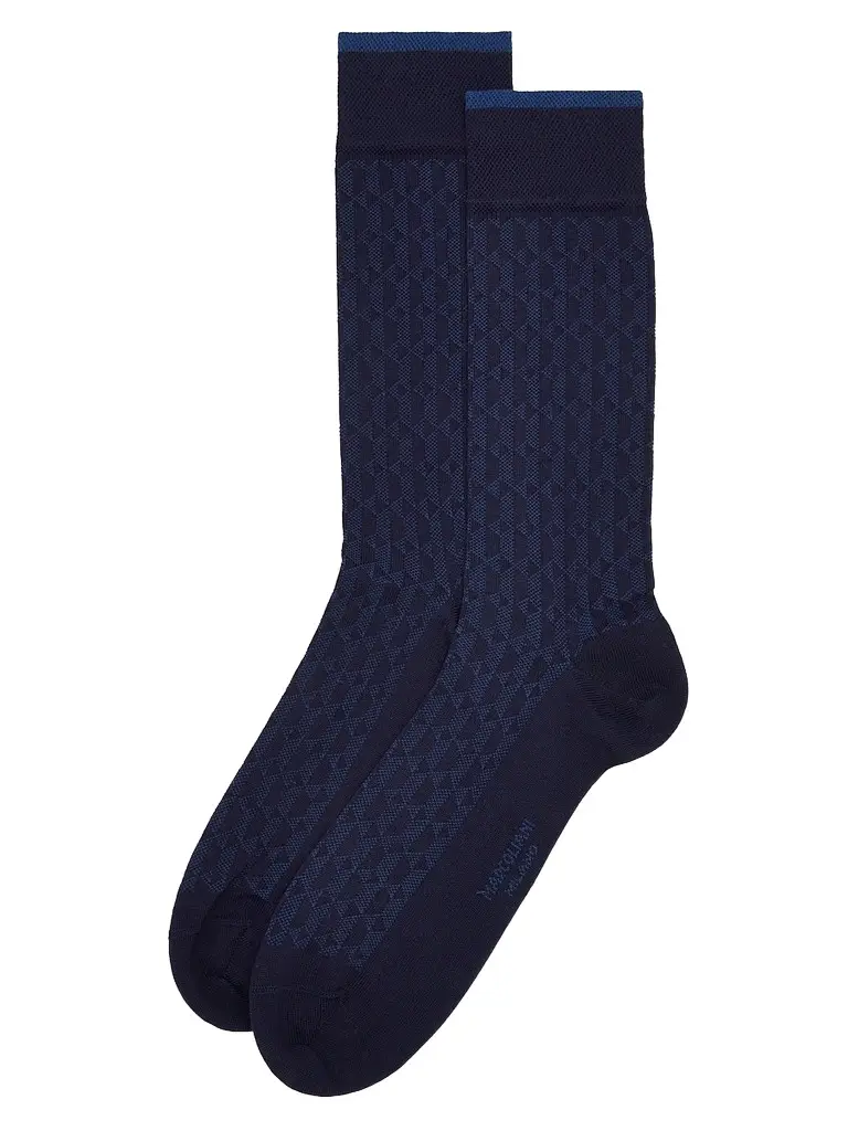 Marcoliani Men's Diamond Vintage Texture Cotton-Nylon Socks - Navy | Image 1 Marcoliani Men's Diamond Vintage Texture Cotton-Nylon Socks - Navy | Image 1
