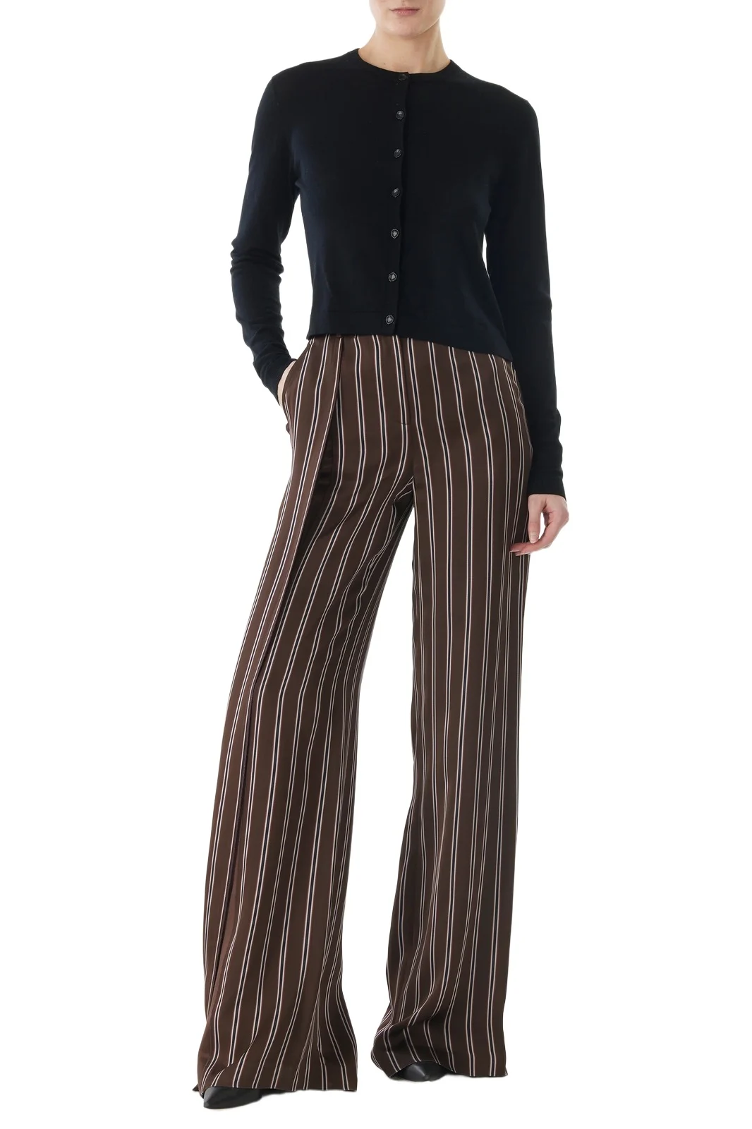 MERINO KNIT CARDIGAN WITH WOVEN STRIPED BACK MERINO KNIT CARDIGAN WITH WOVEN STRIPED BACK