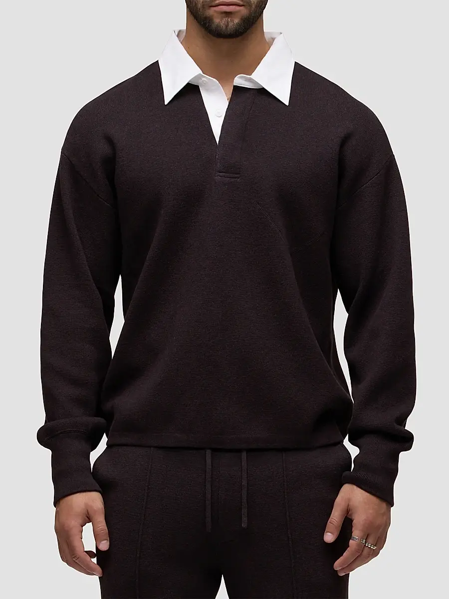 Hudson Jeans Men's Contrast Cotton-Cashmere Long-Sleeve Polo Shirt | Thumbnail 4 Hudson Jeans Men's Contrast Cotton-Cashmere Long-Sleeve Polo Shirt | Thumbnail 4