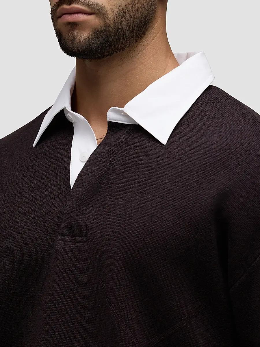 Hudson Jeans Men's Contrast Cotton-Cashmere Long-Sleeve Polo Shirt | Thumbnail 6 Hudson Jeans Men's Contrast Cotton-Cashmere Long-Sleeve Polo Shirt | Thumbnail 6