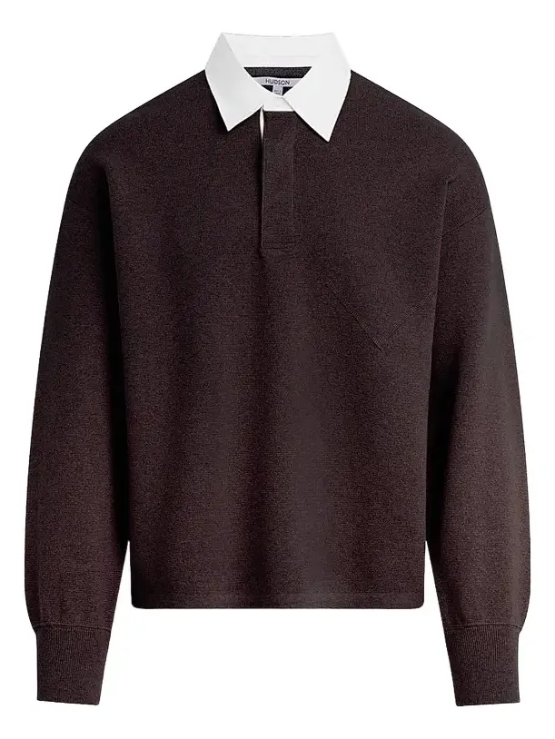 Men's Contrast Cotton-Cashmere Long-Sleeve Polo Shirt Men's Contrast Cotton-Cashmere Long-Sleeve Polo Shirt