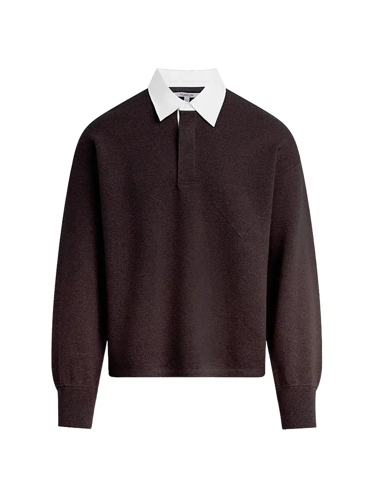 Hudson Jeans Men's Contrast Cotton-Cashmere Long-Sleeve Polo Shirt - Motor | Image 1 Hudson Jeans Men's Contrast Cotton-Cashmere Long-Sleeve Polo Shirt - Motor | Image 1