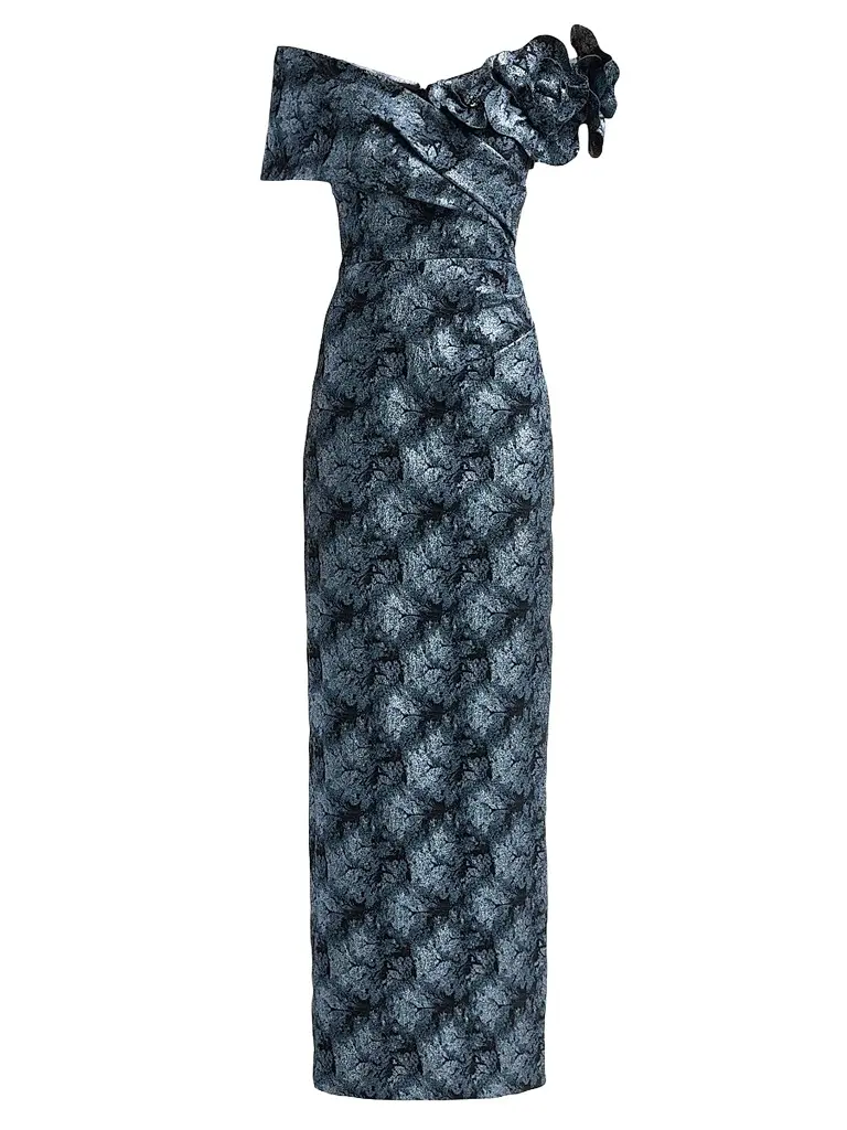Teri Jon by Rickie Freeman Women's 3D Floral Metallic Jacquard Columnn Gown - Slate Multi - Size 18 | Image 1 Teri Jon by Rickie Freeman Women's 3D Floral Metallic Jacquard Columnn Gown - Slate Multi - Size 18 | Image 1