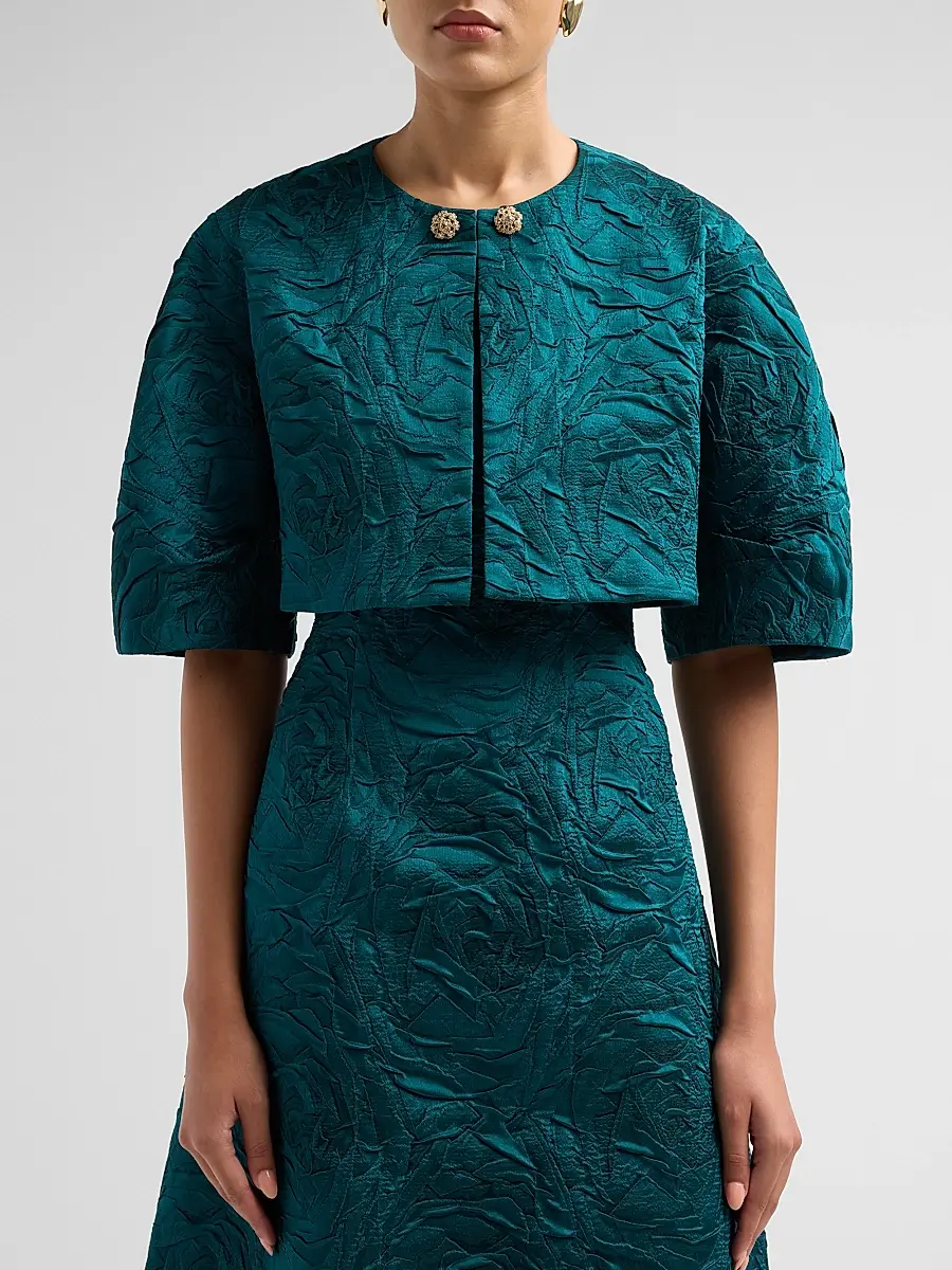 Teri Jon by Rickie Freeman Women's Jacquard Embossed Cropped Bolero Jacket | Thumbnail 5