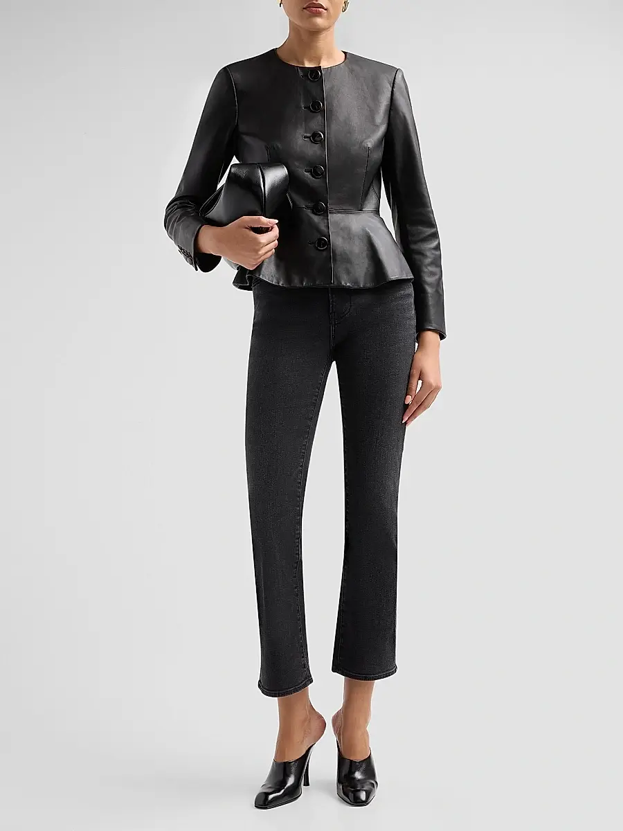 Veronica Beard Women's Quinn Leather Peplum Jacket | Thumbnail 2 Veronica Beard Women's Quinn Leather Peplum Jacket | Thumbnail 2