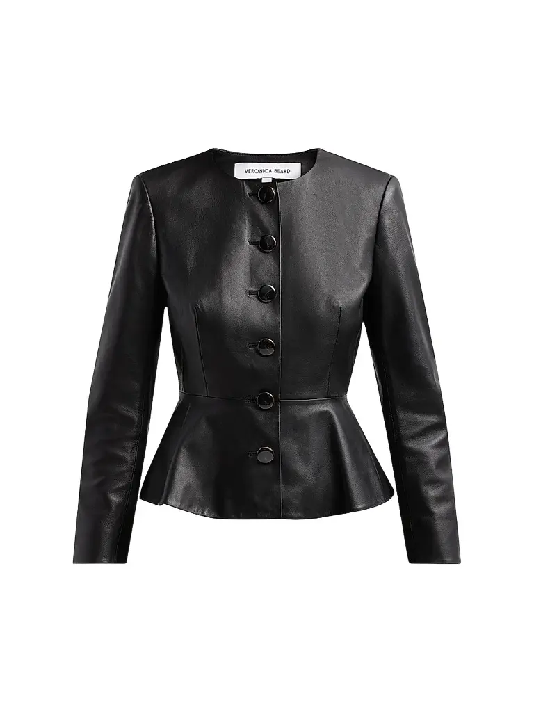Veronica Beard Women's Quinn Leather Peplum Jacket - Black | Image 1 Veronica Beard Women's Quinn Leather Peplum Jacket - Black | Image 1