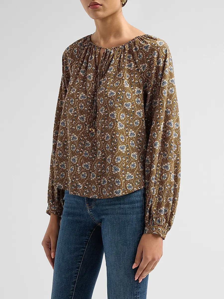 Veronica Beard Women's Rhosen Floral Silk-Blend Tieneck Blouse | Thumbnail 4 Veronica Beard Women's Rhosen Floral Silk-Blend Tieneck Blouse | Thumbnail 4
