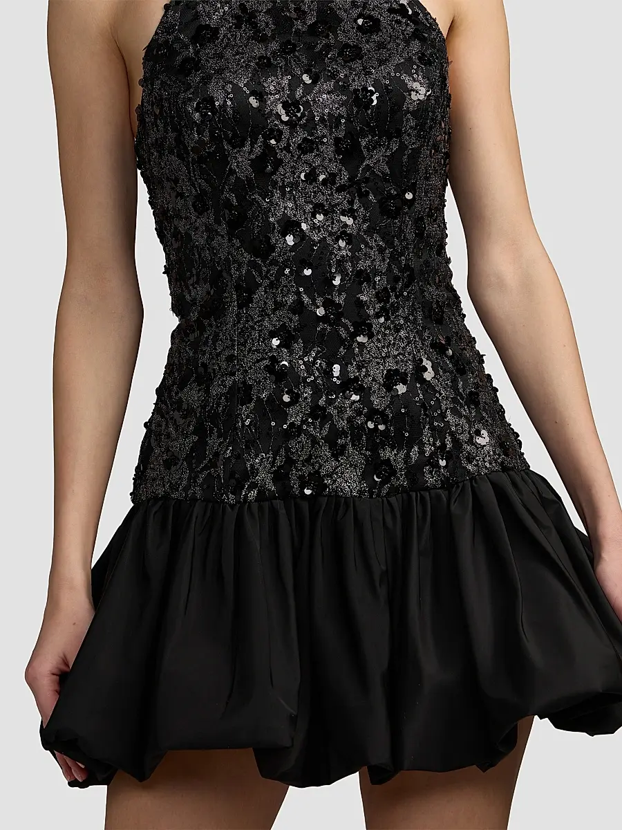 Mac Duggal Women's Beaded Lace Halterneck Bubble Hem Mini Dress | Thumbnail 5 Mac Duggal Women's Beaded Lace Halterneck Bubble Hem Mini Dress | Thumbnail 5