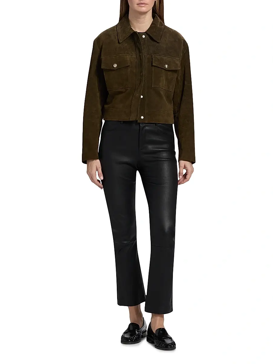 LAMARQUE Women's Faris Leather Flared Crop Pants | Thumbnail 2