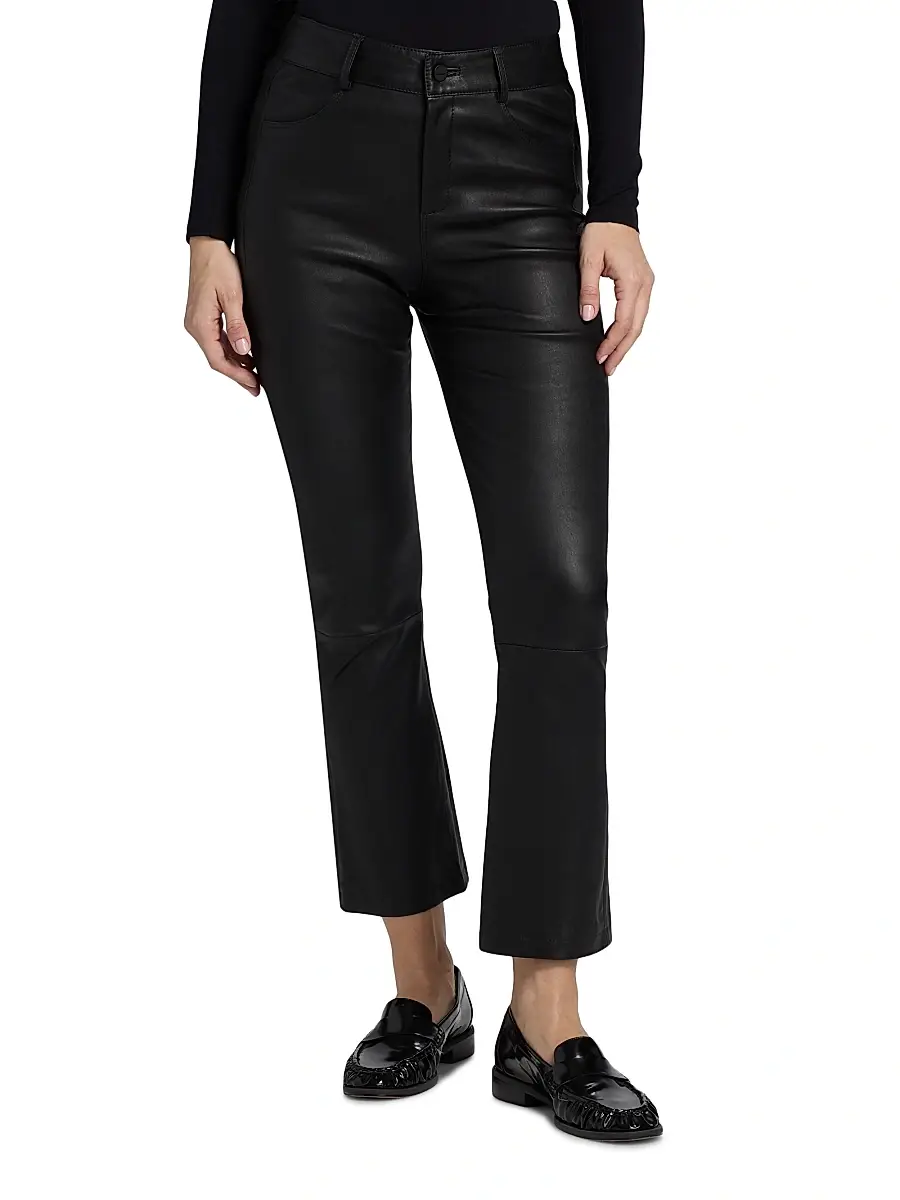 LAMARQUE Women's Faris Leather Flared Crop Pants | Thumbnail 3