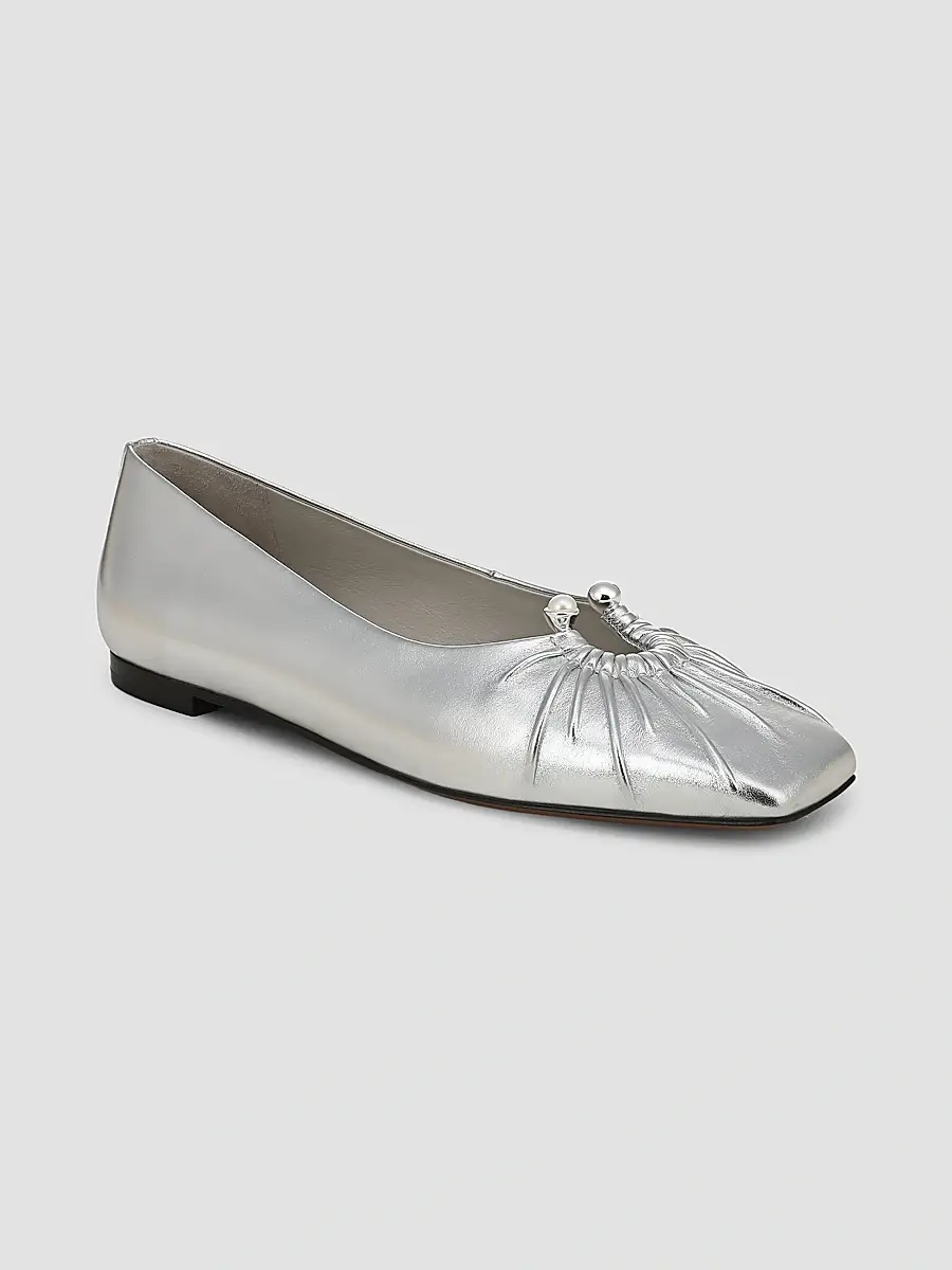 Vince Women's Dany Ruched Leather Ballet Flats | Thumbnail 2 Vince Women's Dany Ruched Leather Ballet Flats | Thumbnail 2