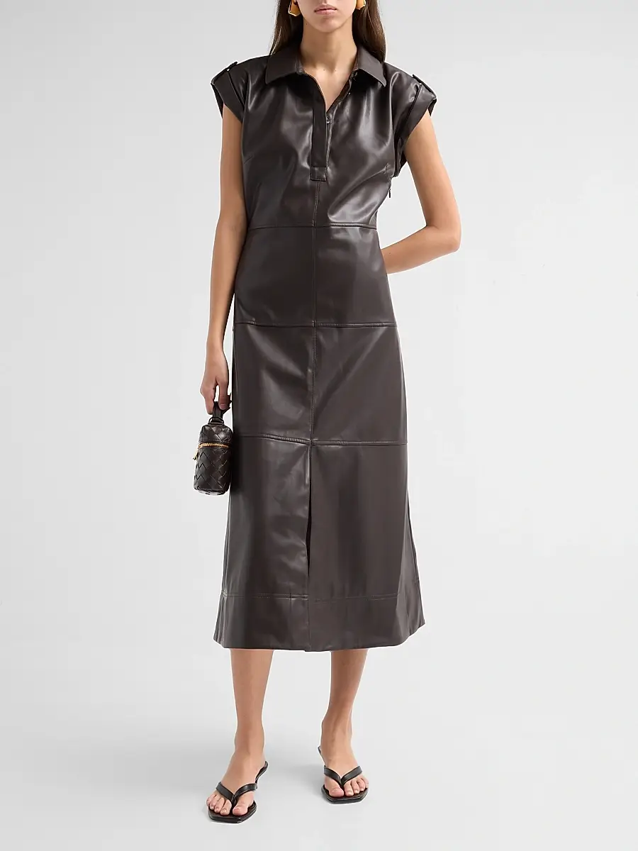 TANYA TAYLOR Women's Shivi Faux Leather Midi Dress | Thumbnail 2 TANYA TAYLOR Women's Shivi Faux Leather Midi Dress | Thumbnail 2