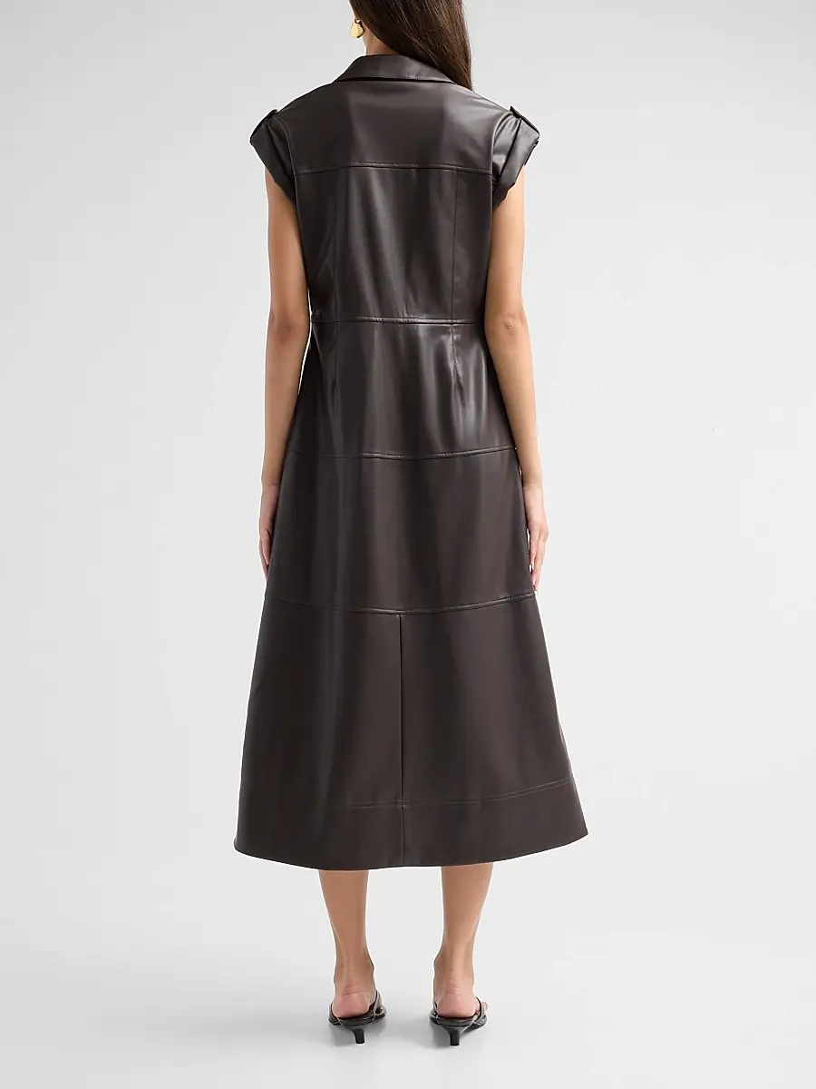 TANYA TAYLOR Women's Shivi Faux Leather Midi Dress | Thumbnail 3 TANYA TAYLOR Women's Shivi Faux Leather Midi Dress | Thumbnail 3