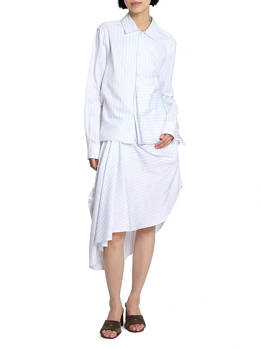 JW Anderson Women's Asymmetric Draped Striped Cotton Shirt | Thumbnail 2 JW Anderson Women's Asymmetric Draped Striped Cotton Shirt | Thumbnail 2